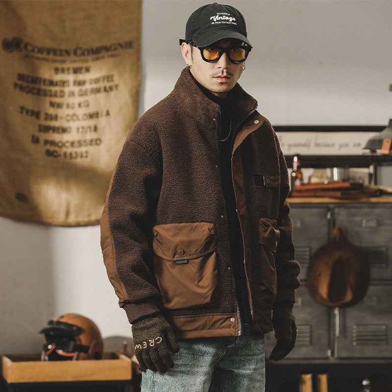 美式重磅羊羔絨棉服外套男冬季2023年新款寬鬆潮牌加絨加厚棉襖男