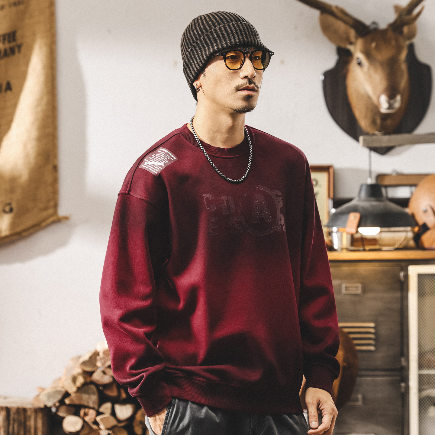 美式復古臟染水洗360g重磅衛衣男春秋2025新款潮牌寬鬆休閒上衣男