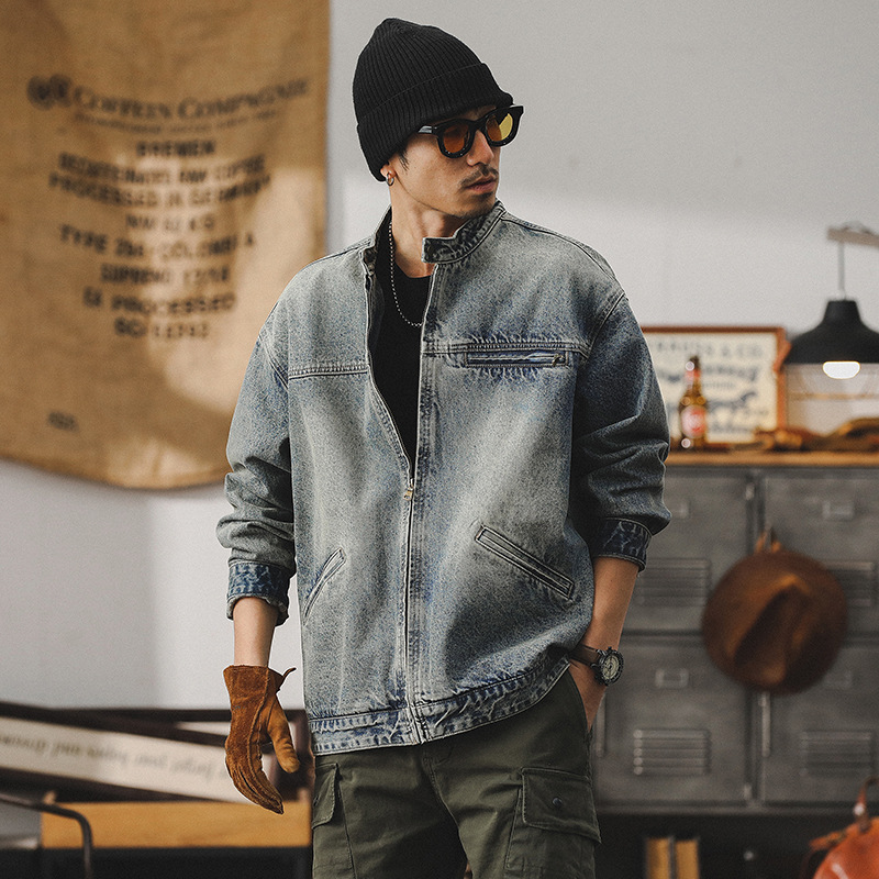 美式重磅復古牛仔外套男高級感痞帥春秋潮牌底特律工裝春季夾克男