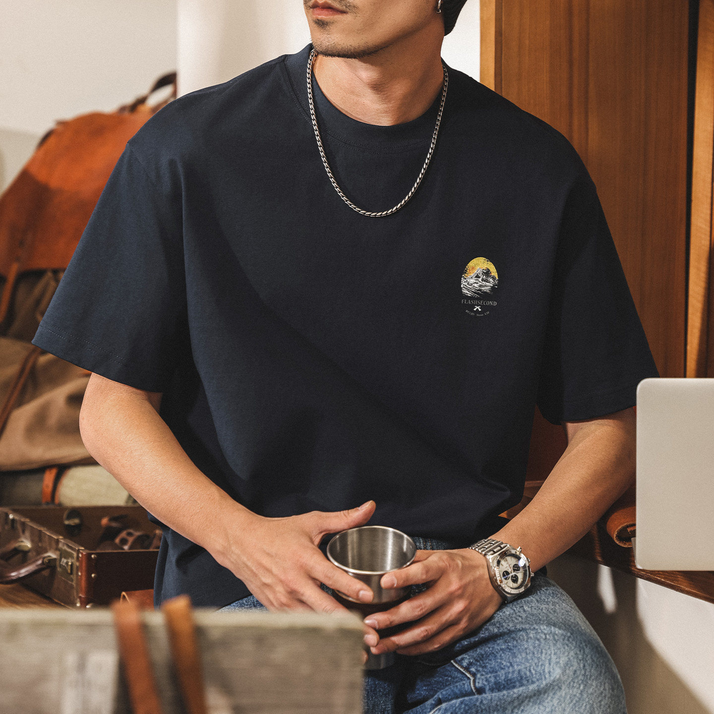 美式復古山系立體印花T恤男款夏季2026新款潮流短袖寬鬆男士上衣