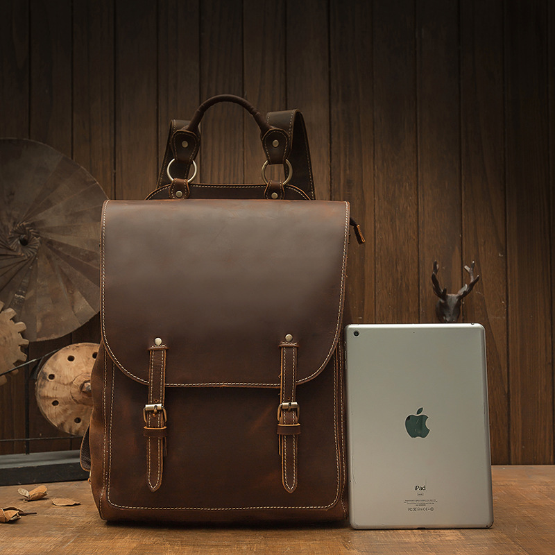 手工真皮日韓雙肩包男青年雙肩背包牛皮個性旅行電腦包潮牌男包包