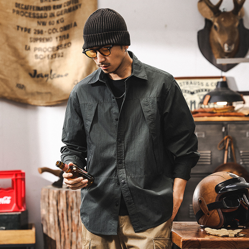 美式復古32支長袖襯衫男春季2025新款山系輕戶外休閒襯衣外套