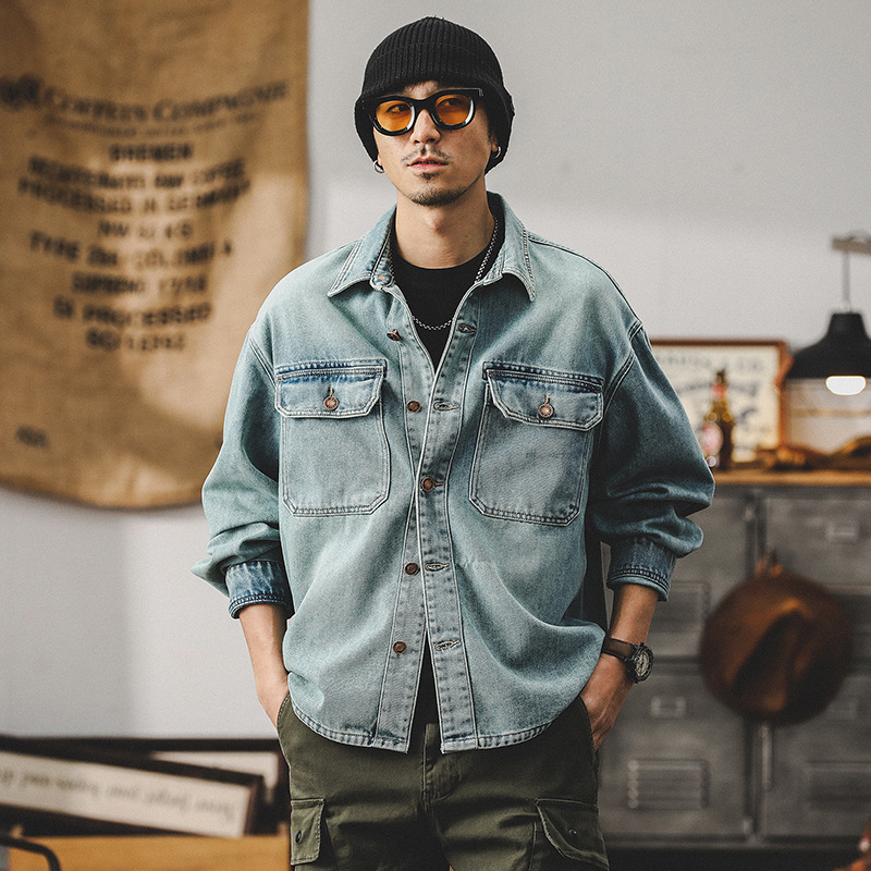 美式經典工裝牛仔襯衫男長袖2024年新款高級感萊賽爾天絲夾克外套