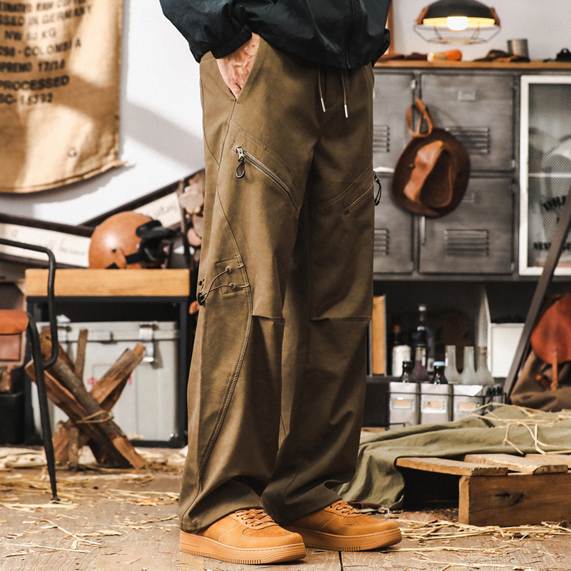 美式潮牌復古工裝褲子男秋季臟染水洗直筒褲2024新款寬鬆休閒褲男