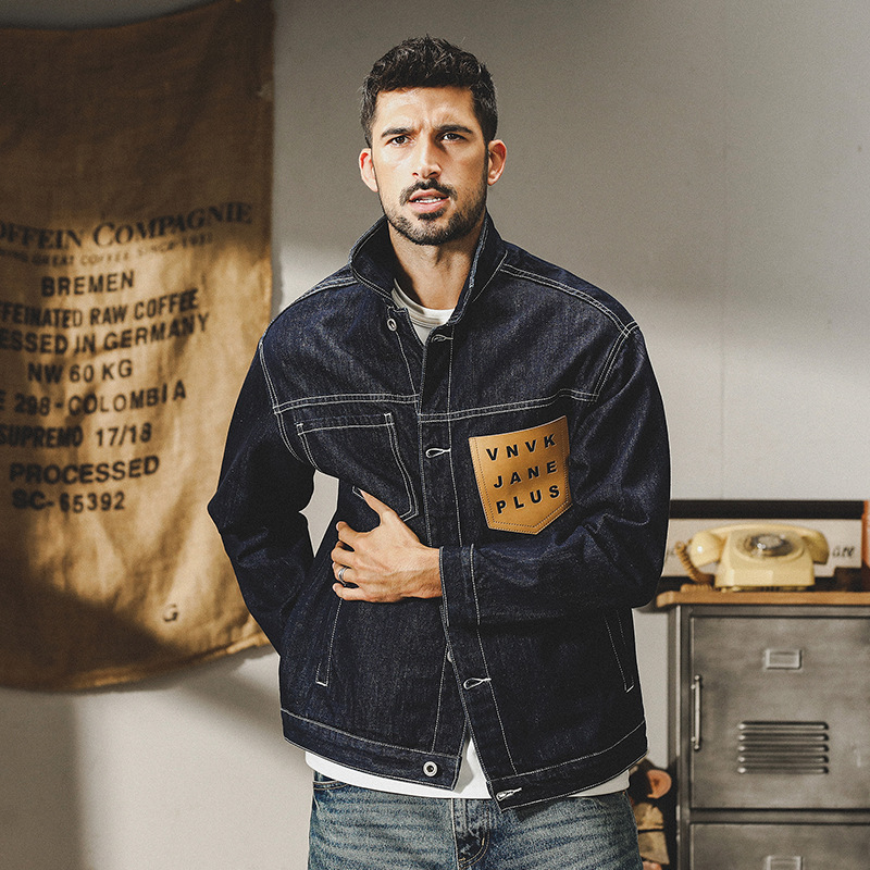 傑雷諾美式復古重磅賽絡紡牛仔外套男春秋款寬鬆潮流帥氣工裝夾克