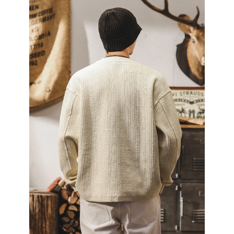 美式復古重磅t恤男長袖秋季潮牌空氣層衛衣男春秋寬鬆針織衫外套