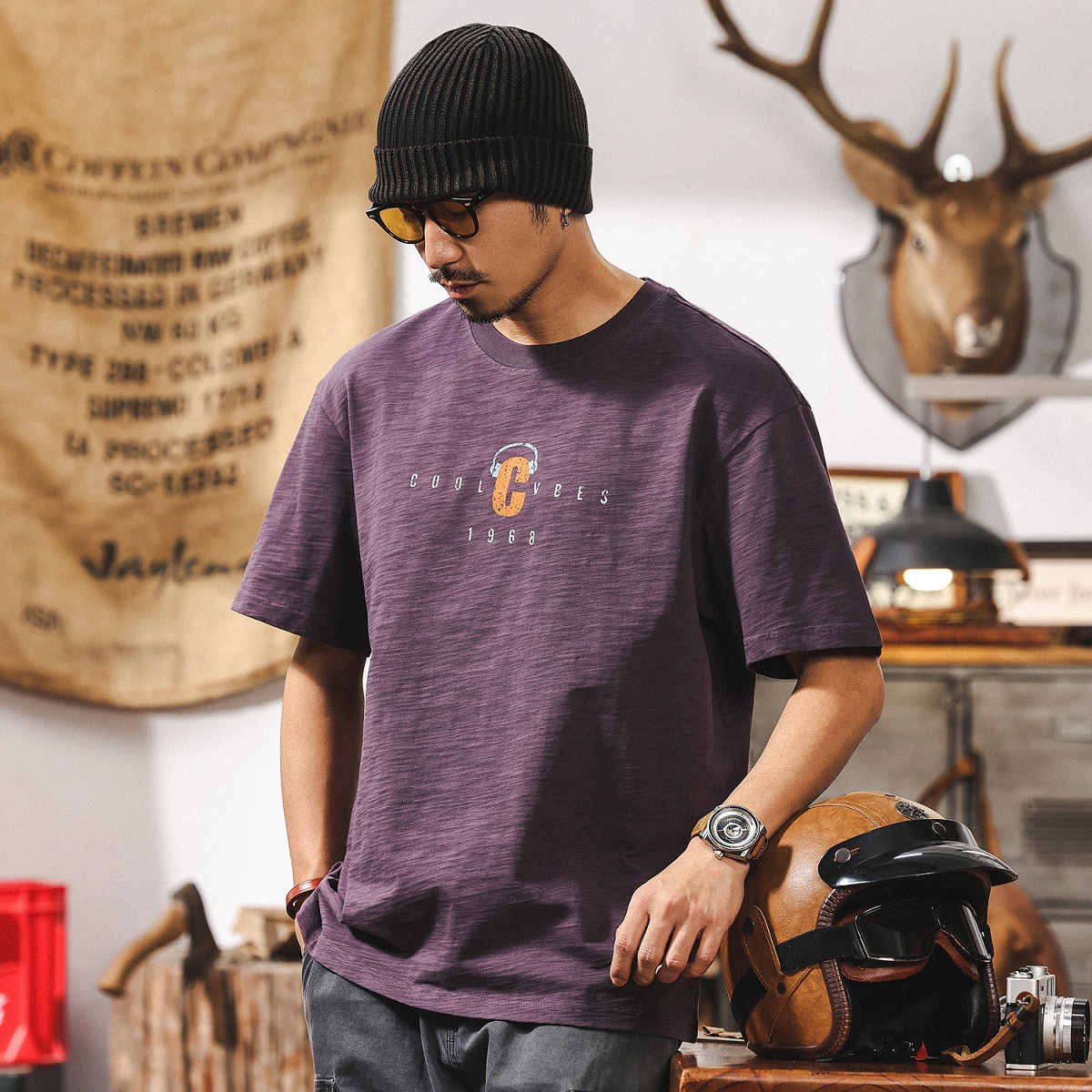 竹節肌理230g重磅短袖男士夏季T恤潮牌美式復古半截袖體恤男T上衣