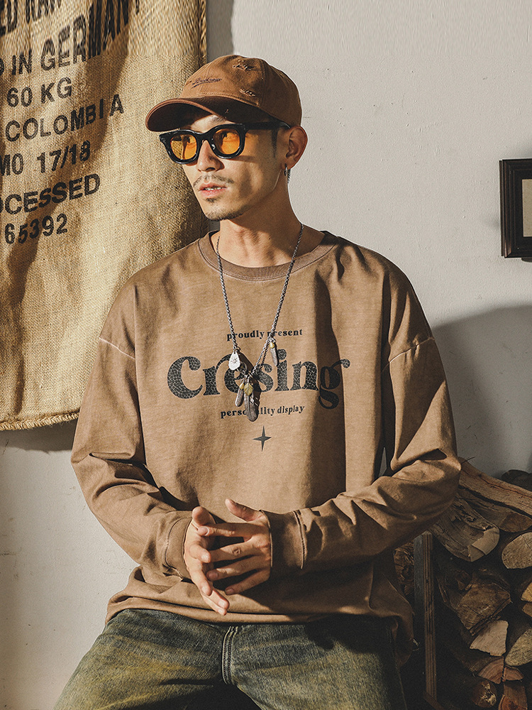 杰雷諾2024春季新款長袖T恤男美式重磅做舊上衣寬鬆打底衫男