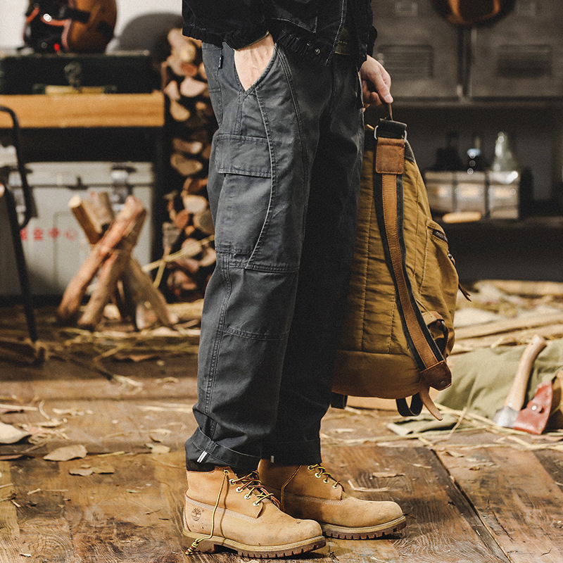 美式復古工裝褲子男秋冬款寬鬆直筒2024年潮牌戶外機能男士休閒褲