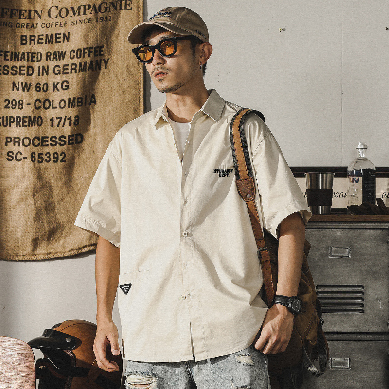 杰雷諾美式潮牌短袖襯衫男夏季新款寬鬆翻領半袖衫外穿襯衣男款潮