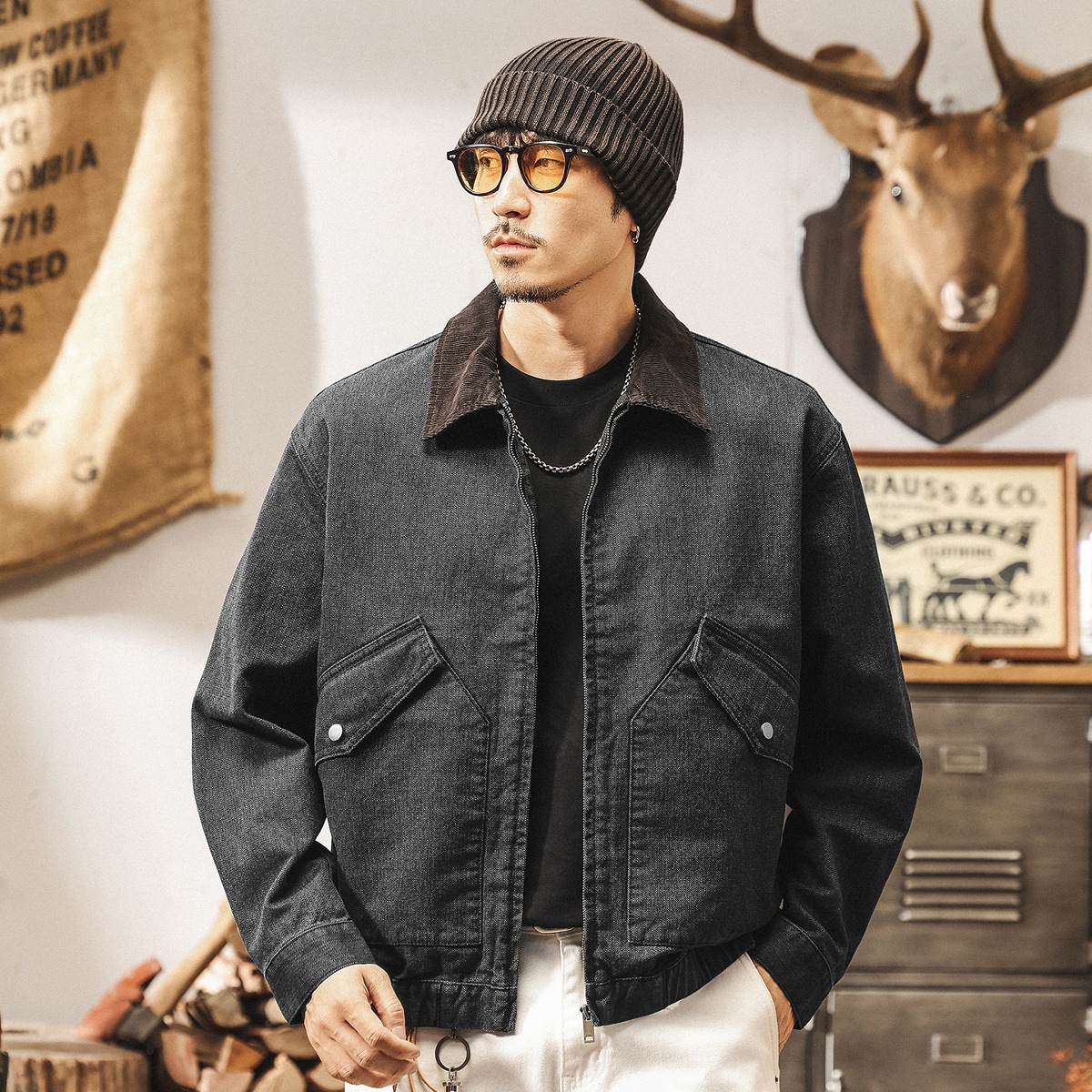 美式復古工裝夾克男春秋2025新款寬鬆潮牌美拉德咖色外套男款秋季