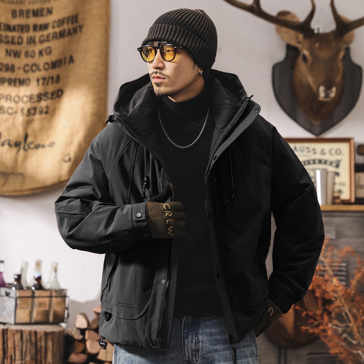 美式復古90%白鴨絨工裝羽絨服男款冬季加厚戶外機能保暖男士外套