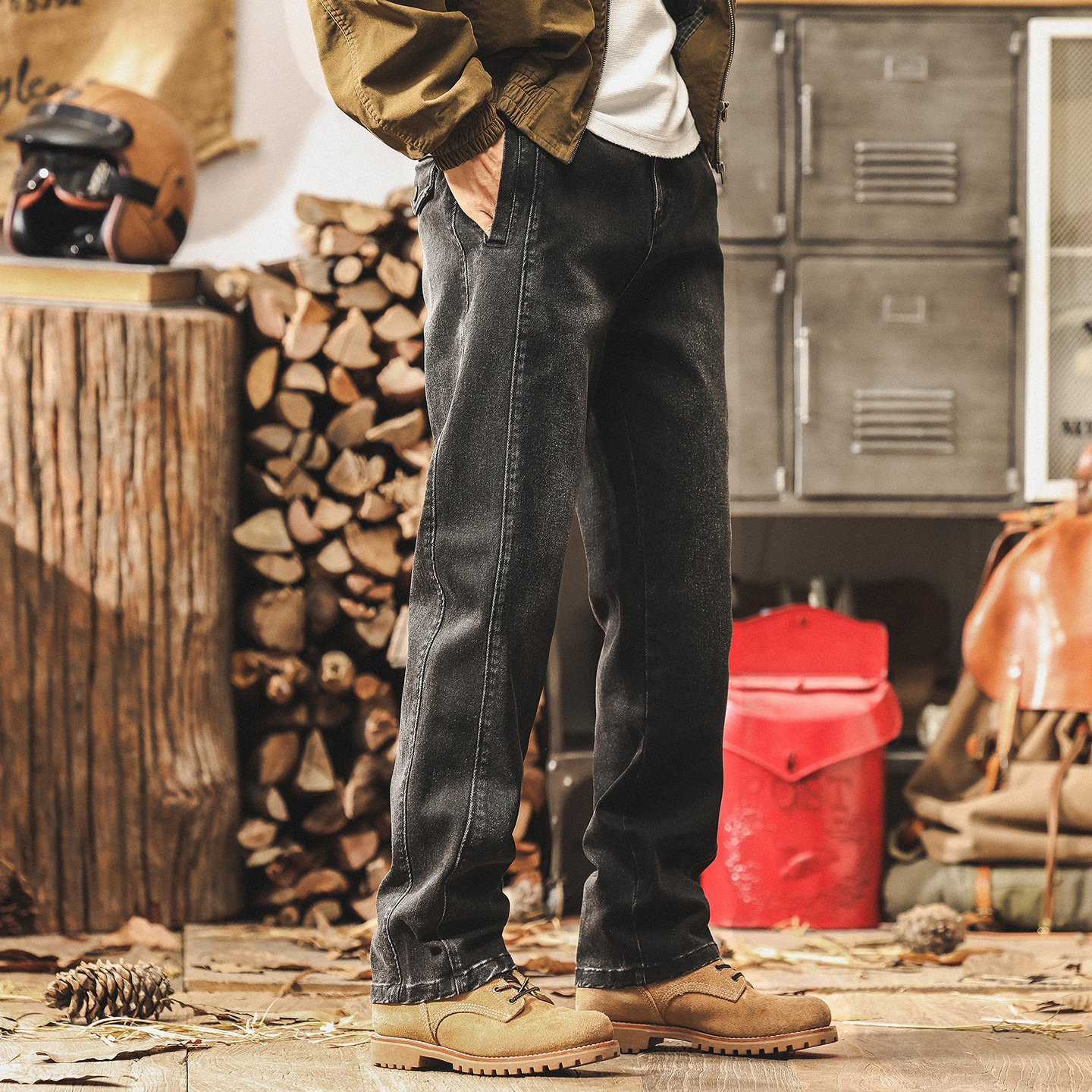 美式牛仔褲男復古水洗做舊工裝褲子男秋季潮牌寬鬆直筒男士休閒褲