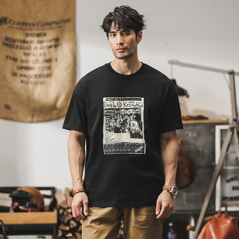 美式黑色T恤短袖男士夏季2024新款潮流寬鬆休閑痞帥男裝體恤