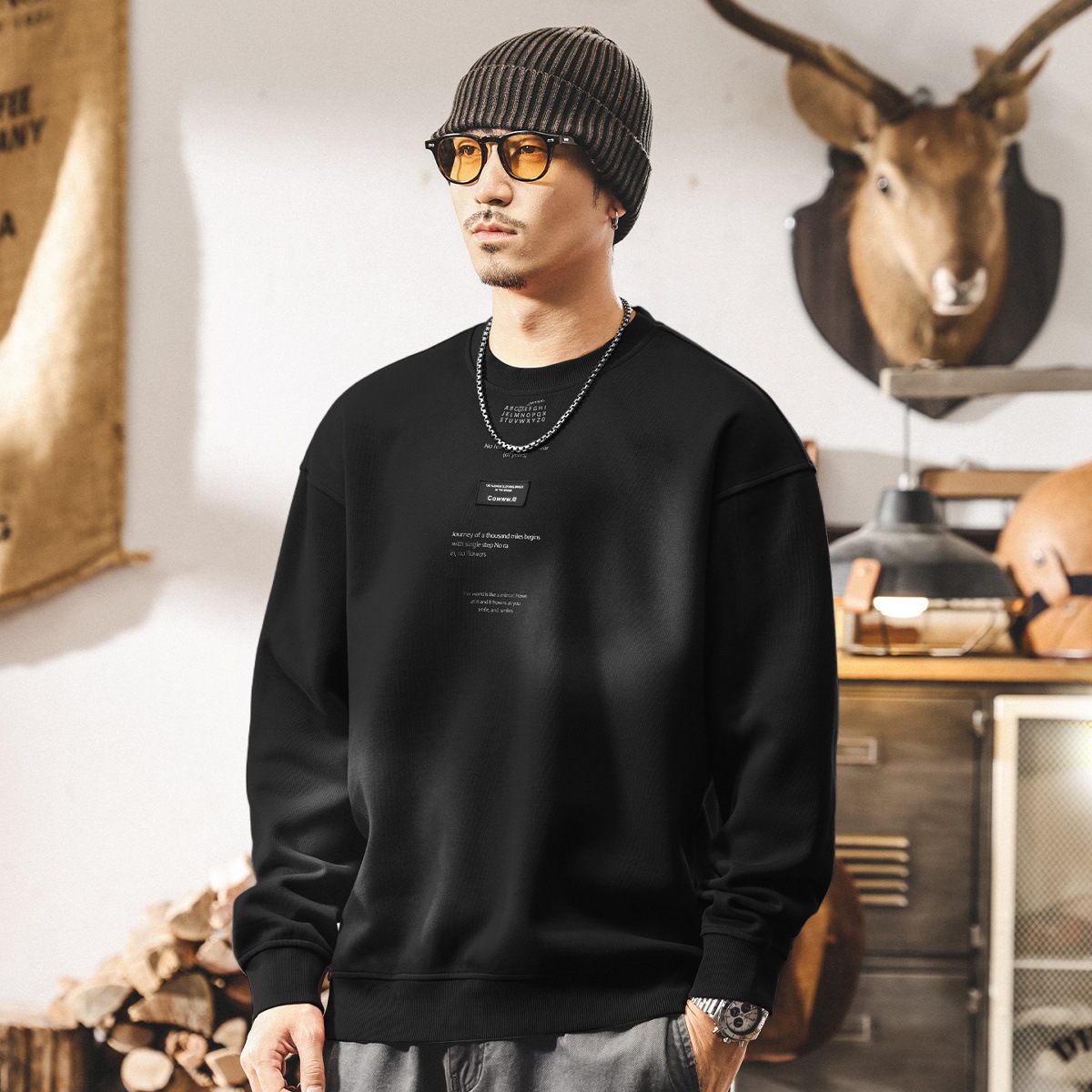 美式復古360g重磅衛衣男寬鬆大碼男裝2025新款做舊水洗秋季上衣男