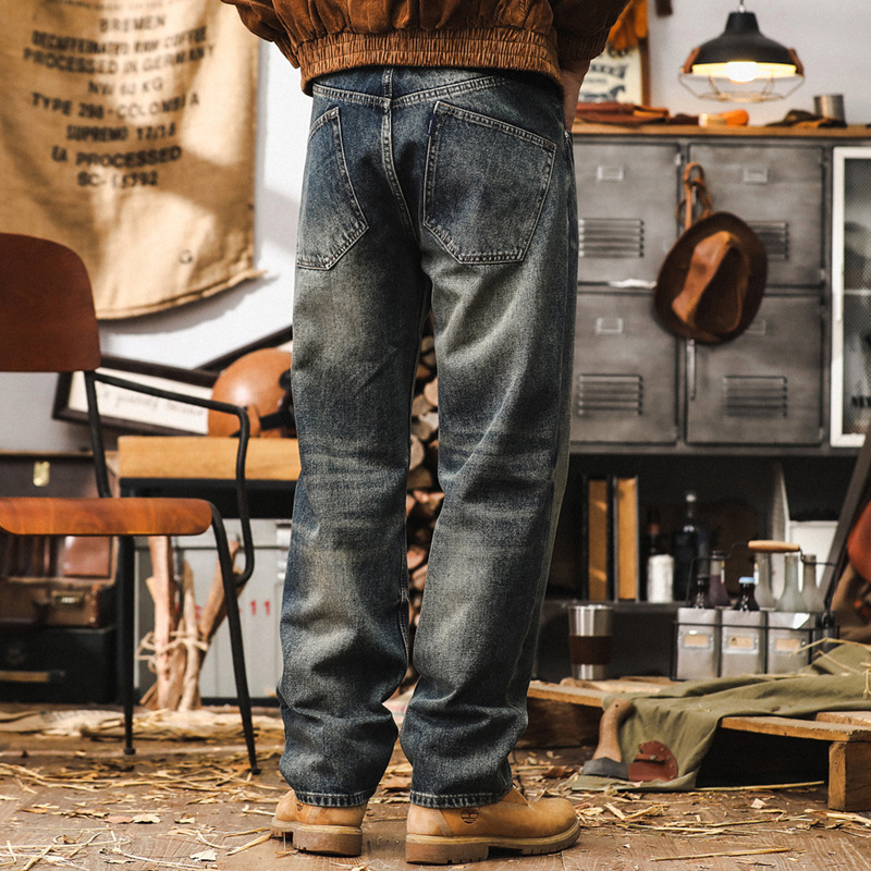 美式復古秋季牛仔褲男直筒潮牌工裝褲子男寬松納米水洗休閒長褲男