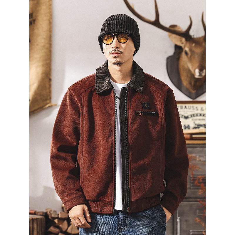 美式復古絨感工裝夾克男春秋新款重磅硬漢阿美咔嘰外套男士秋冬款