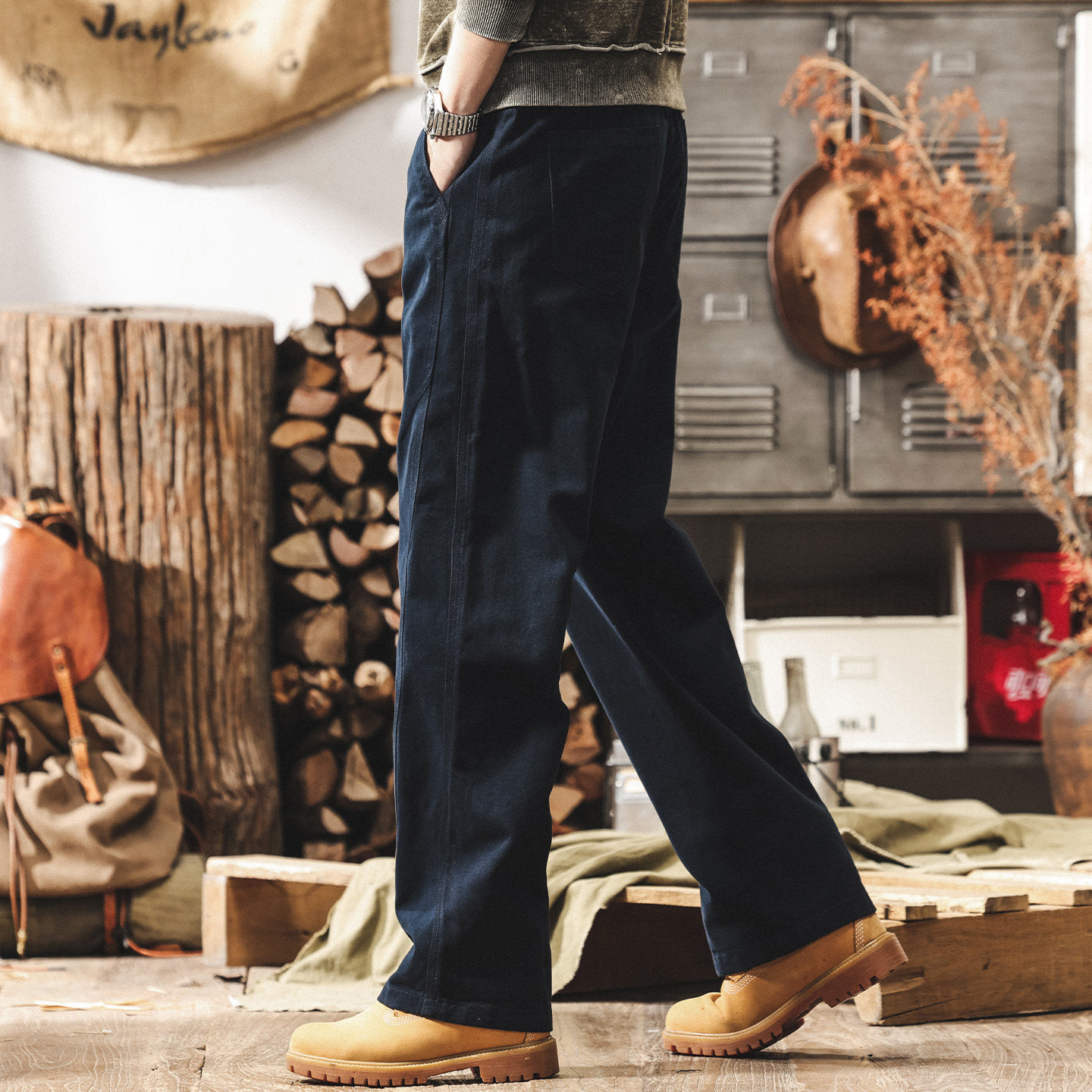 美式復古工裝褲子男款加絨2025冬季新款直筒男士褲子寬鬆休閒長褲