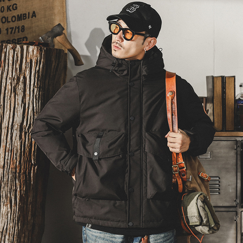 美式復古工裝連帽羽絨服男冬季潮牌90白鴨絨寬鬆大碼休閒保暖外套