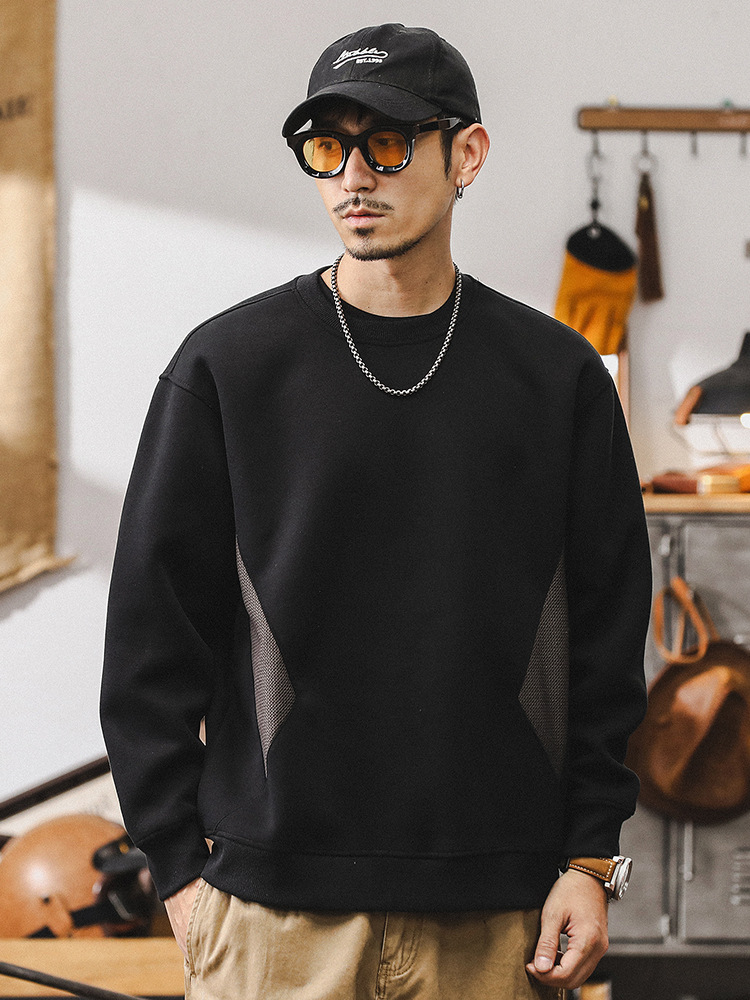 杰雷諾美式重磅復古衛衣男秋季潮牌拼接寬鬆長袖上衣簡約休閒男裝