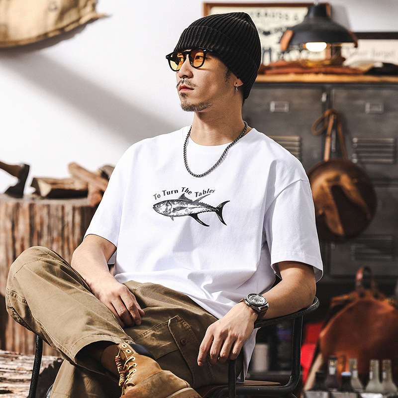 260g重磅印花短袖T恤男2025新款潮牌夏季美式復古潮牌休閒上衣T男