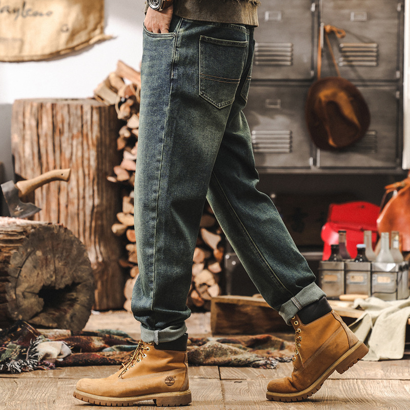 美式復古經典水洗牛仔褲男直筒2024新款潮牌寬鬆休閒長褲男士褲子