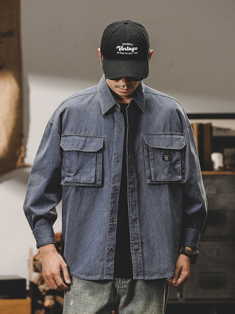 美式休閒工作服襯衫夾克男春季2024新款寬鬆潮牌夾克男春秋長袖襯