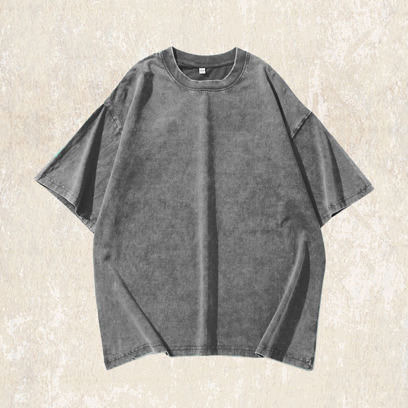 美式復古做舊炒雪花水洗短袖T恤男夏季潮牌日系寬鬆休閒上衣