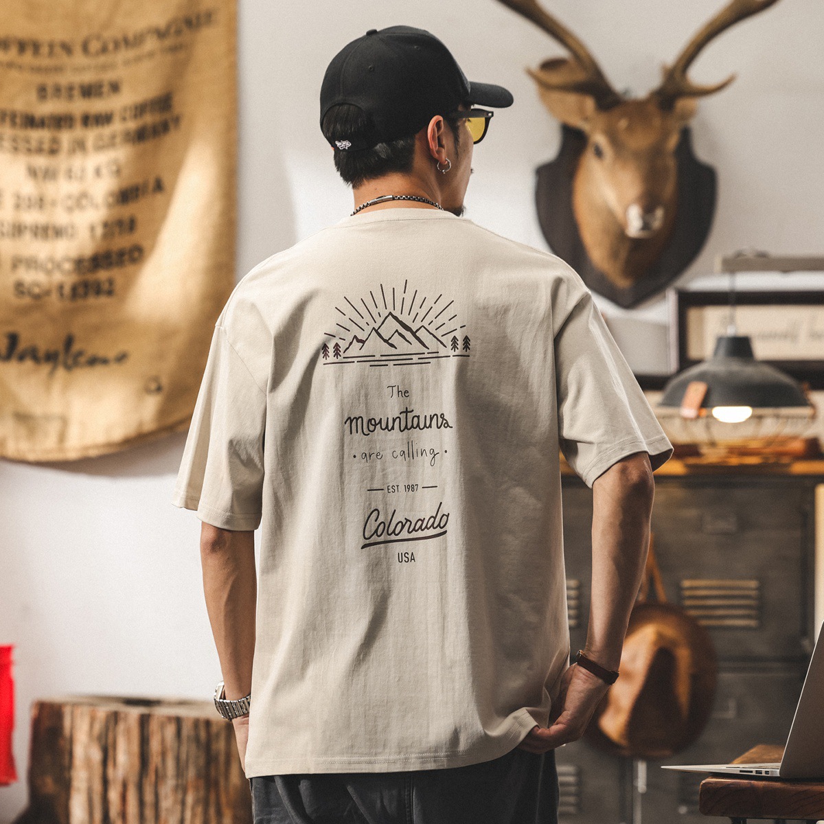 美式潮流短袖t恤男夏季新款260g半袖山系印花男士休閒上衣潮