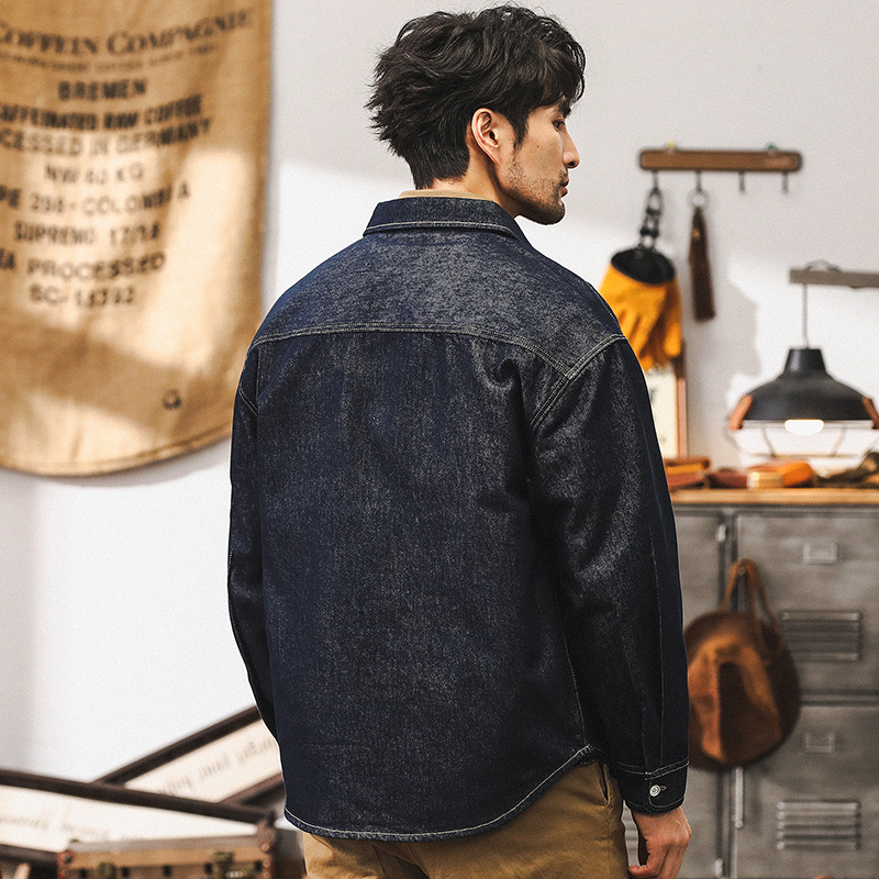 美式經典復古丹寧原色水洗牛仔外套男春秋款寬鬆休閒工裝襯衫夾克