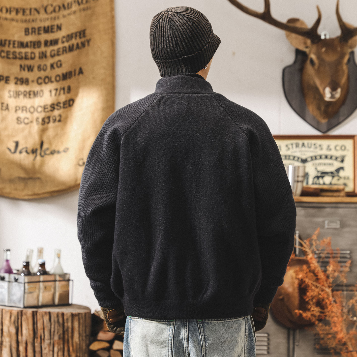 美式復古針織羽絨服男款冬季加厚半高領男士毛衣寬鬆抗寒保暖外套