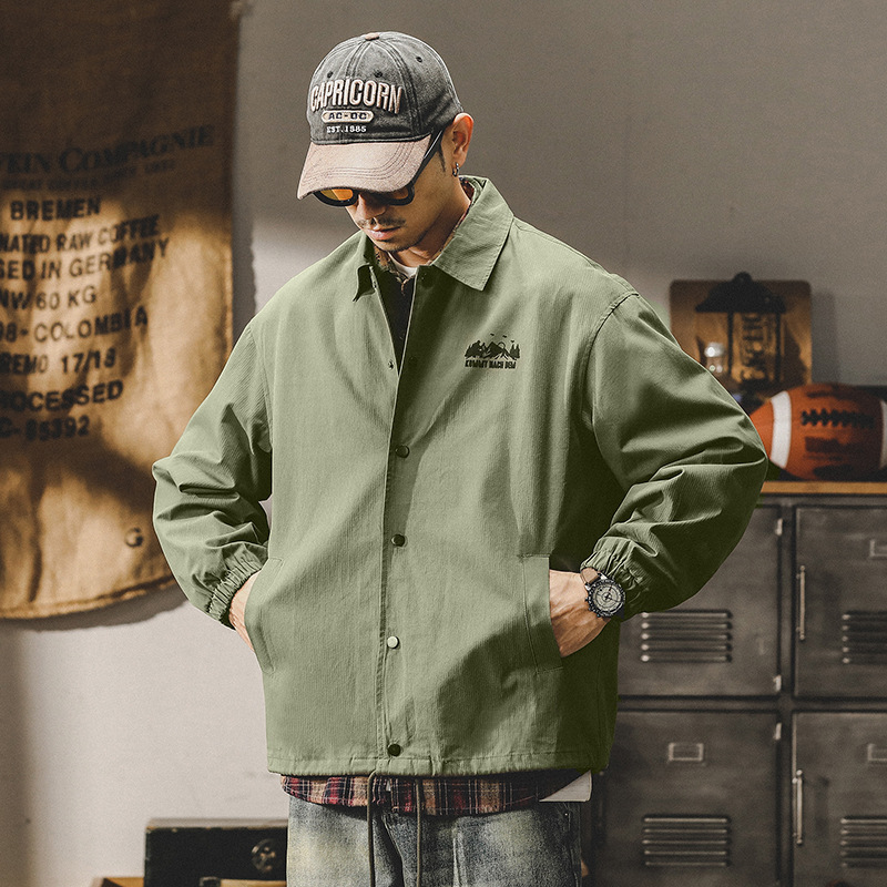 杰雷諾美式潮牌山系印花飛行員夾克男秋冬款休閒翻領教練服外套男