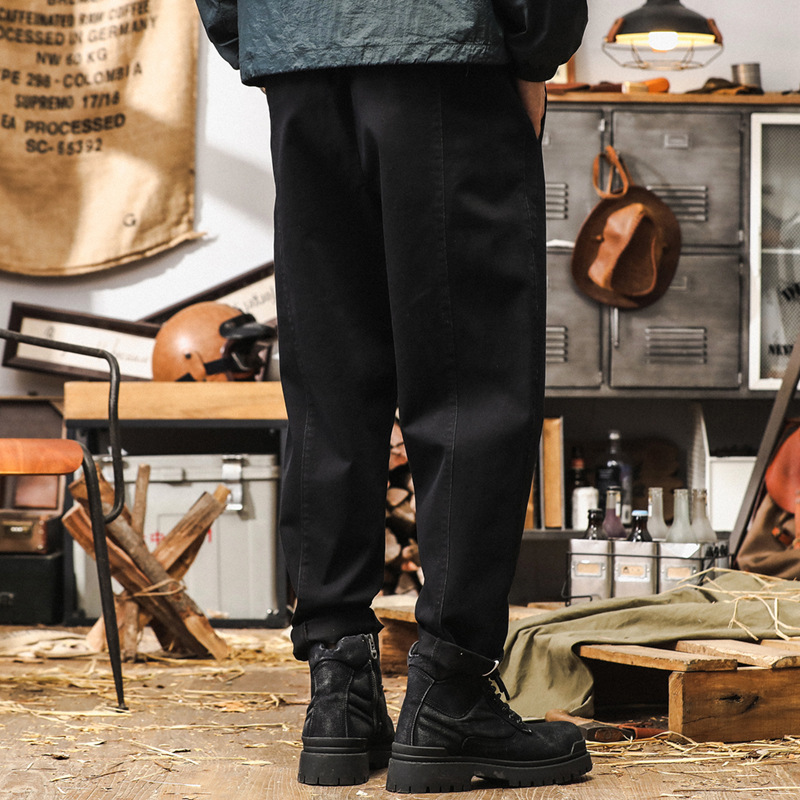 美式復古黑色工裝褲男秋裝2024新款潮牌寬鬆小白布休閒男褲長褲