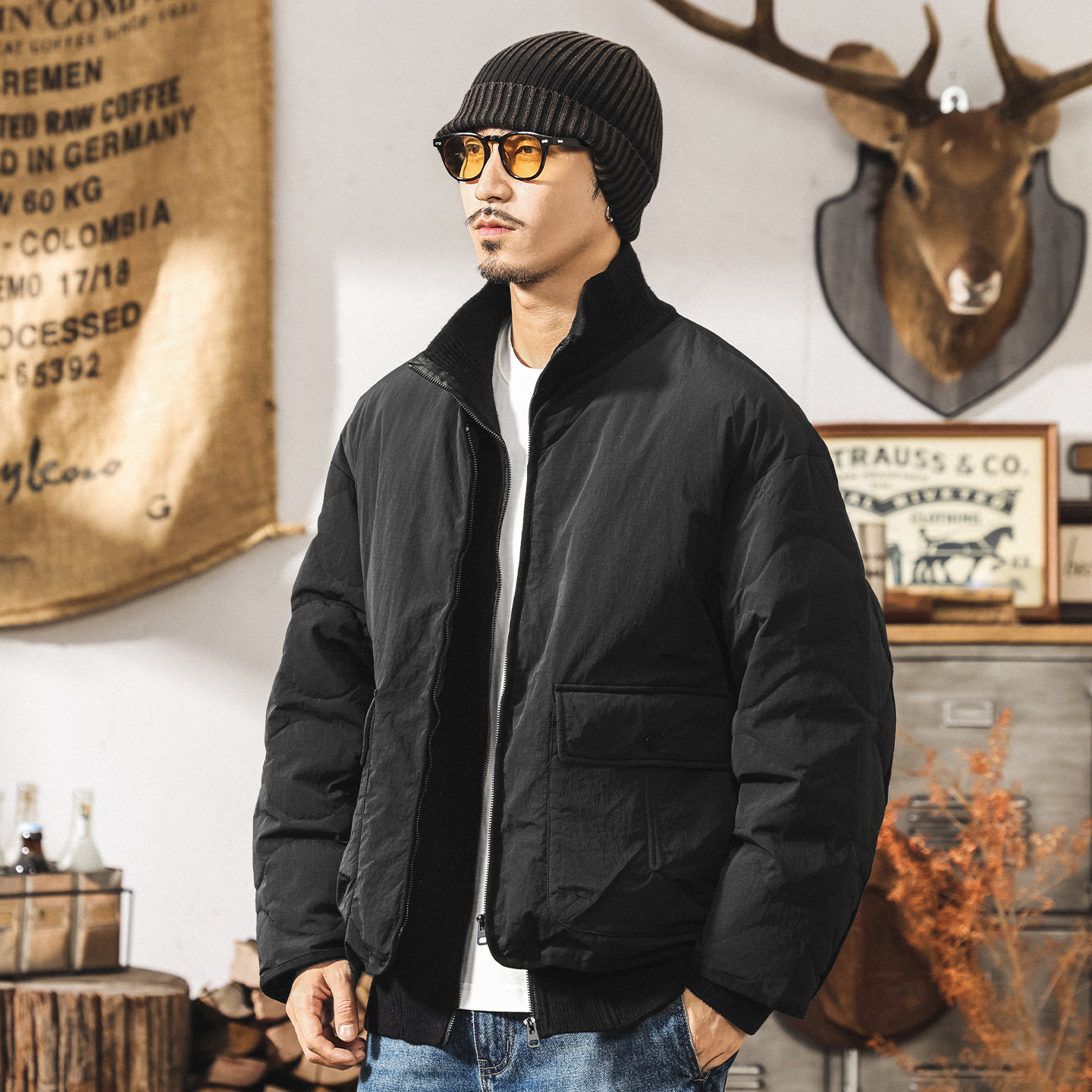 新國標90%純白鴨絨假兩件蓬鬆羽絨服男冬季加厚防風寬鬆保暖外套