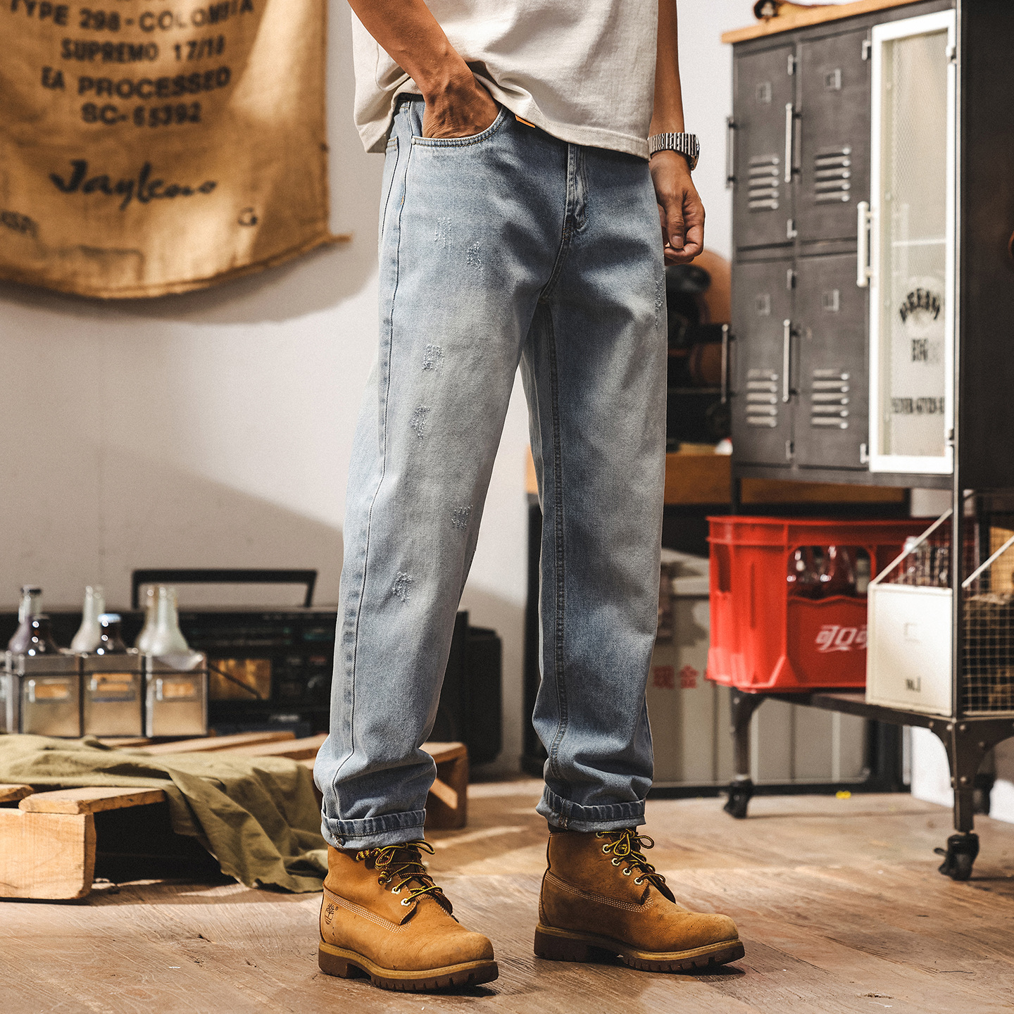 淺藍色牛仔褲男款秋季直筒2025新款潮牌男士休閒褲寬鬆美式長褲男