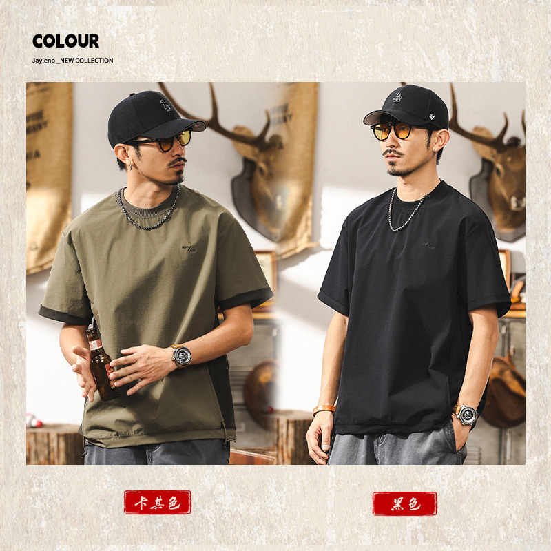 美式山系戶外短袖T恤男寬鬆夏季涼感城市通勤機能速幹半袖上衣男