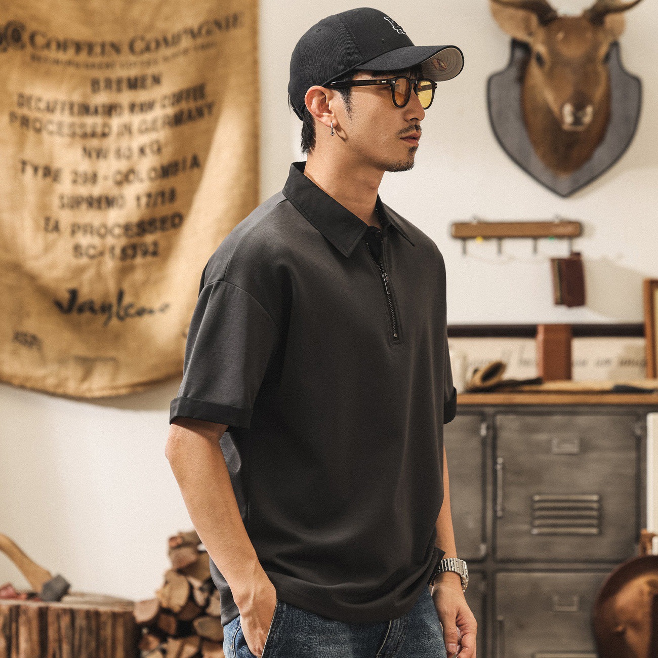 莫代爾涼感糯滑果凍棉T恤男夏季短袖男款寬鬆大碼美式潮牌上衣男