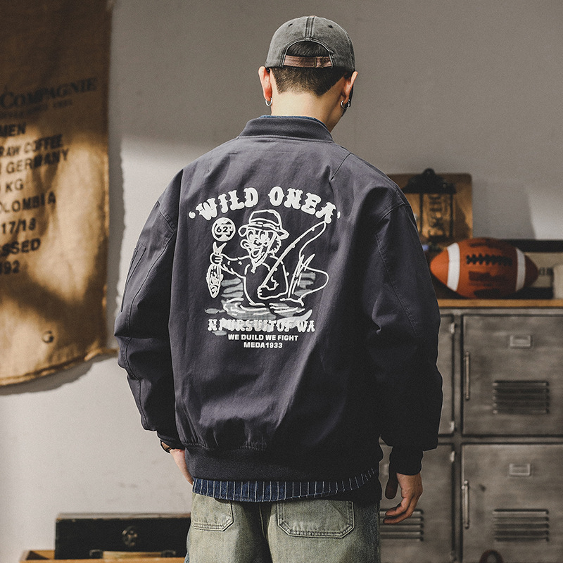 美式復古工裝夾克男潮牌寬鬆大碼棒球服飛行員外套男秋冬款