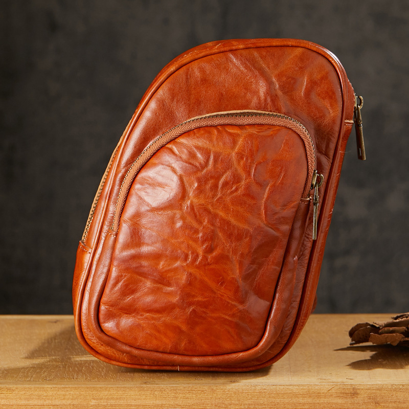 手工原創真皮胸包男士個性單肩斜挎包牛皮時尚小背包休閒百搭男包