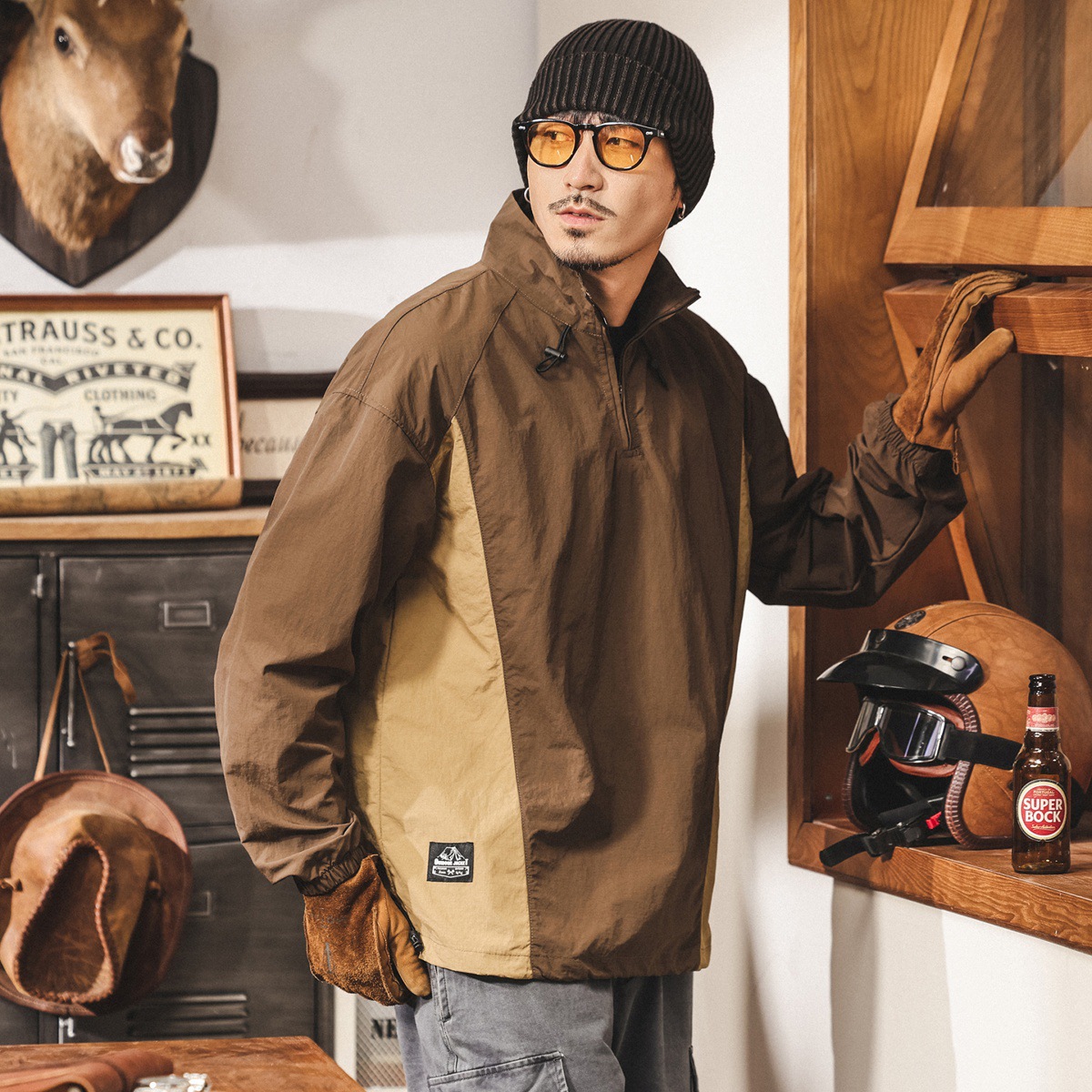 美式戶外機能半拉鍊立領襯衫男秋季新款山系潮牌寬鬆速幹長袖上衣