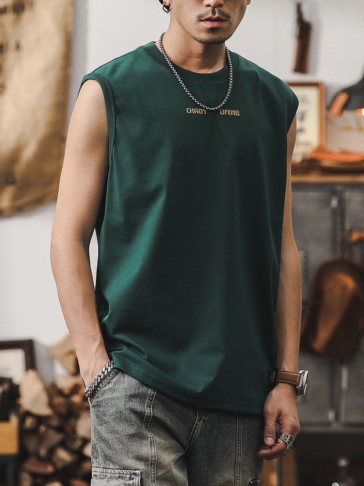 杰雷諾重磅無袖男T恤夏季坎肩運動健身美式背心男士寬鬆大碼體恤