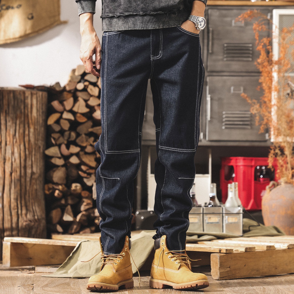 美式復古丹寧水洗直筒牛仔褲男2026春季新款原色潮流寬鬆休閒褲男