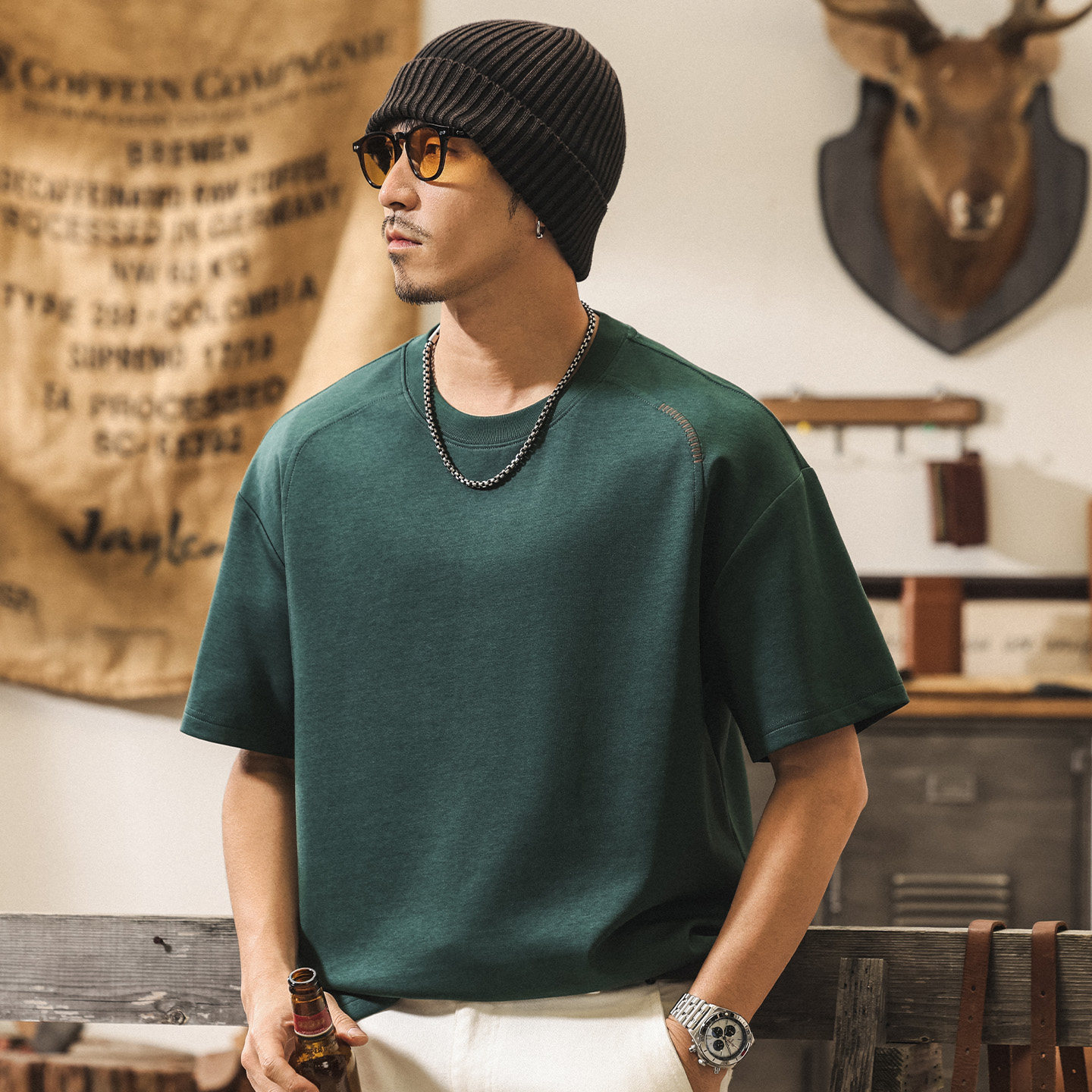 糯滑果凍棉短袖男款夏季莫代爾涼感T恤男美式復古潮牌寬鬆上衣男