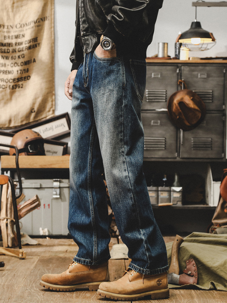 美式經典複古牛仔褲男款直筒秋季寬松潮牌納米水洗百搭休閑褲子男