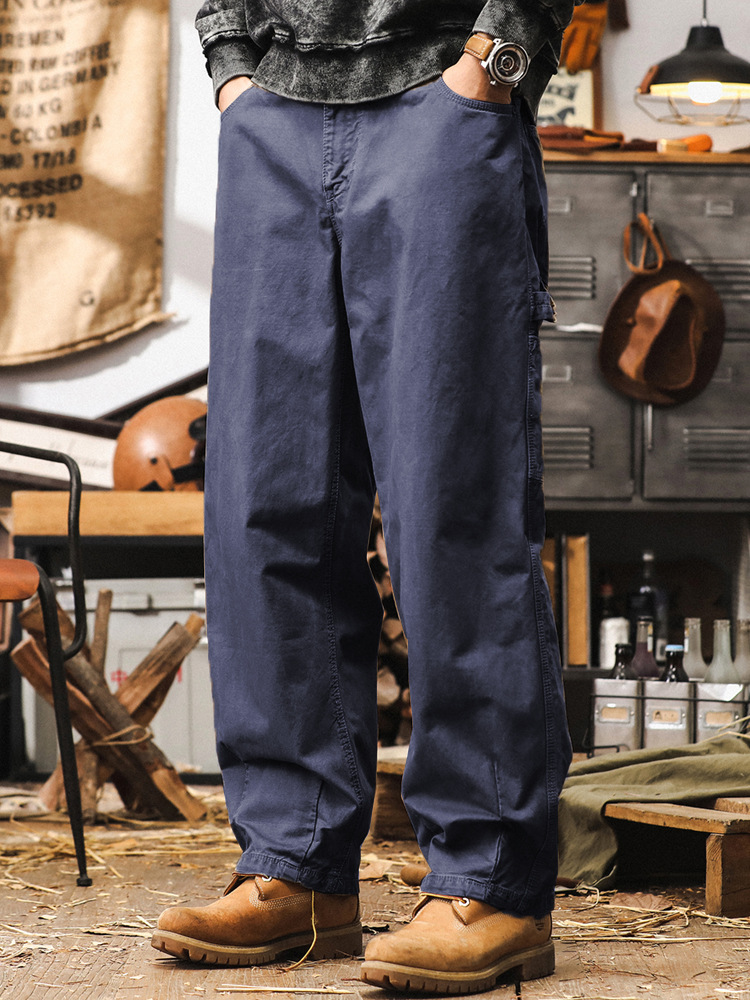 美式復古工裝褲子男直筒阿美咔嘰水洗伐木褲秋季潮牌重磅休閒長褲