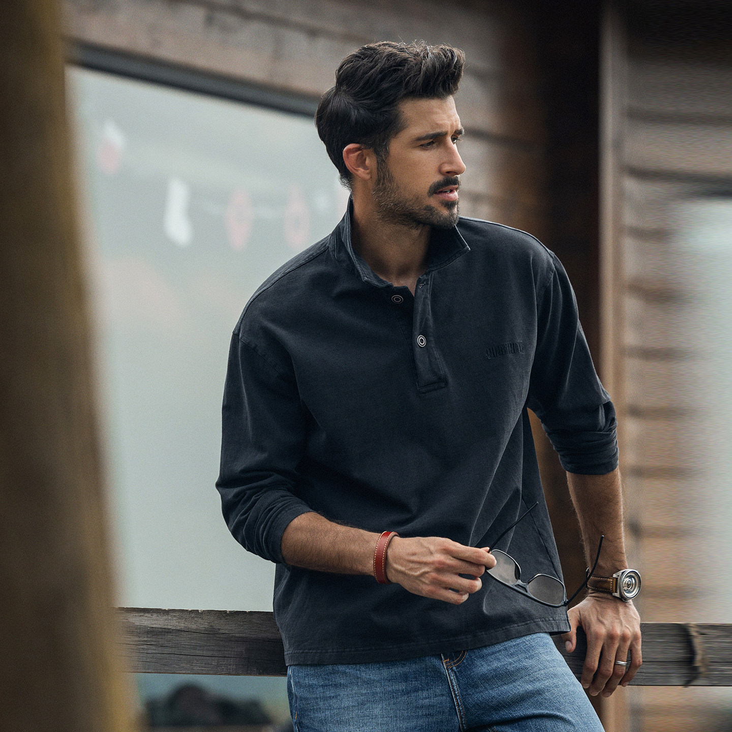 美式重磅復古Polo衫男2026新款寬鬆廓形硬漢水洗長袖T恤男士春季