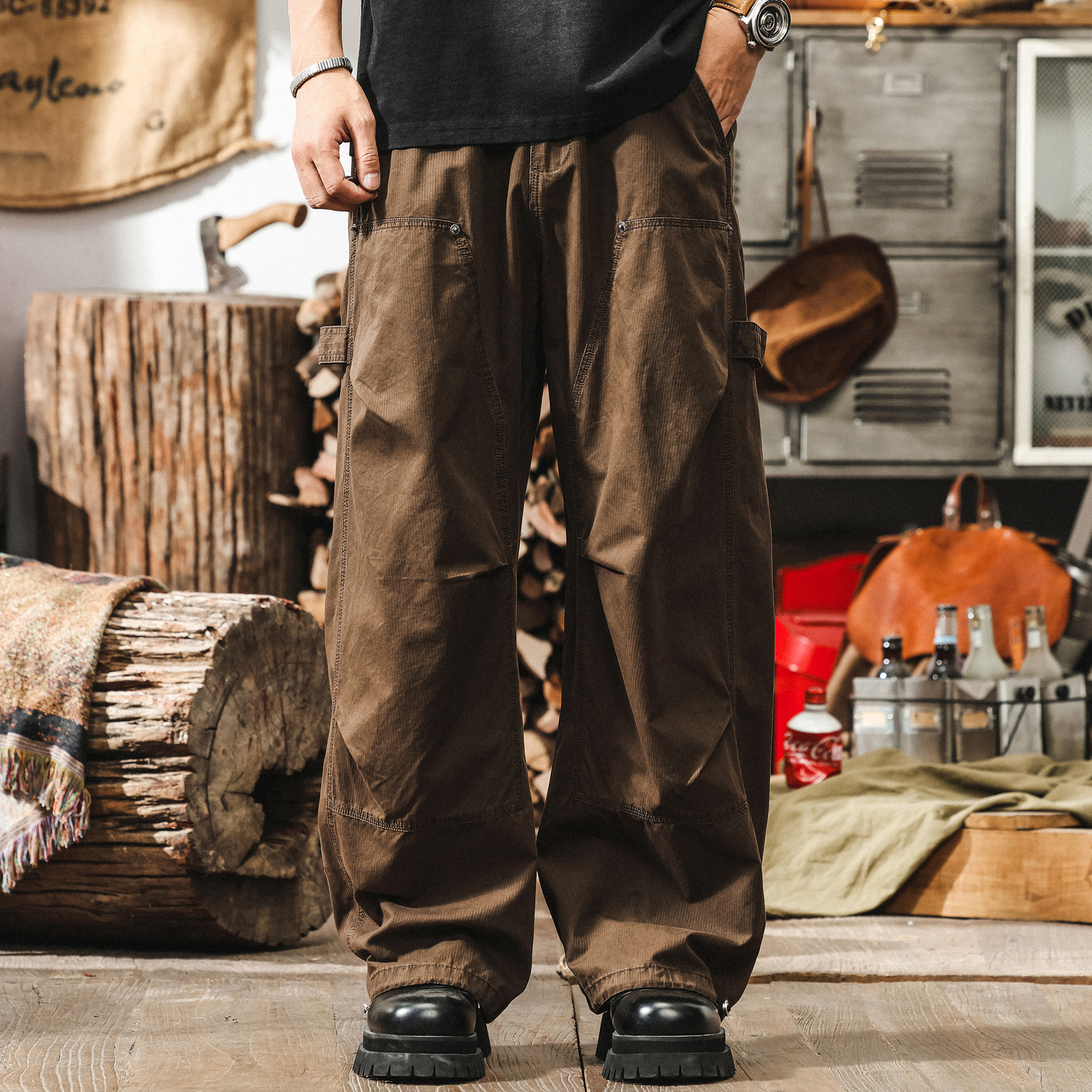 美拉德復古工裝褲子男款夏季潮牌寬鬆闊腿褲透氣直筒休閒長褲