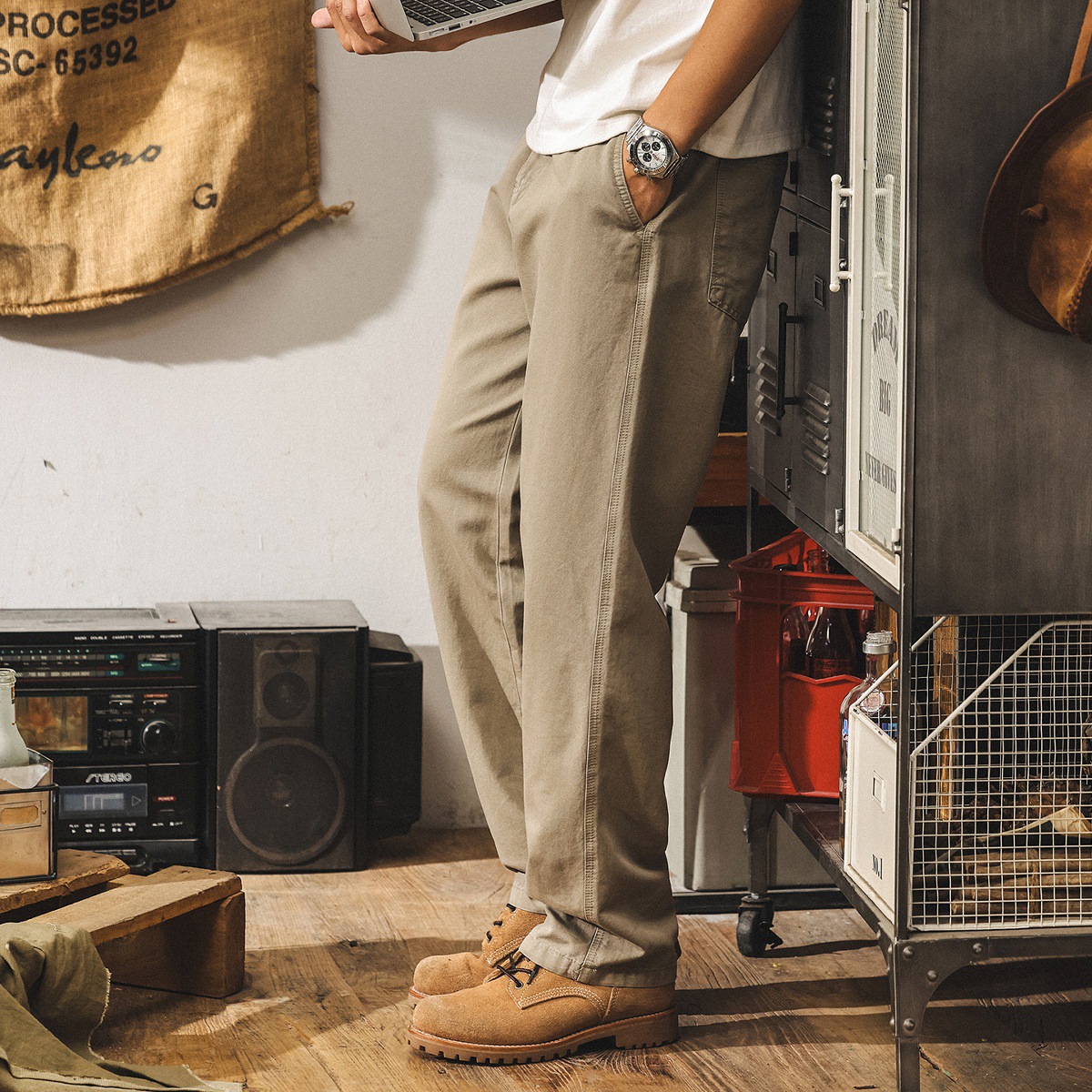 萊賽爾天絲垂墜鬆弛感褲子男夏季薄款男士休閒褲寬鬆直筒美式長褲