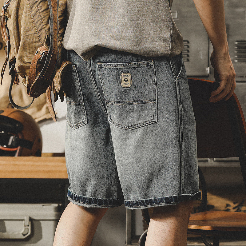 美式經典復古牛仔短褲男寬鬆大碼2024新款潮牌休閒褲男夏季五分褲