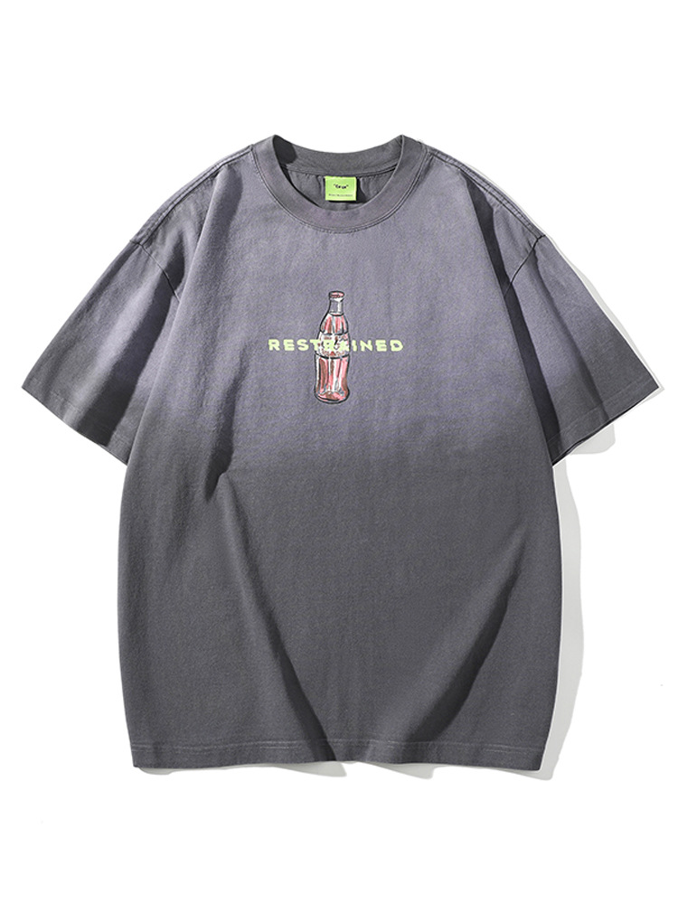 夏季咖色重磅T恤男短袖個性創意印花潮流男士半袖寬鬆上衣男